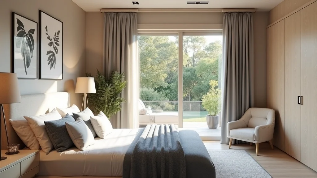 Modern high-end SIPS granny flat bedroom with sunlight, built-in wardrobe, plush bedding